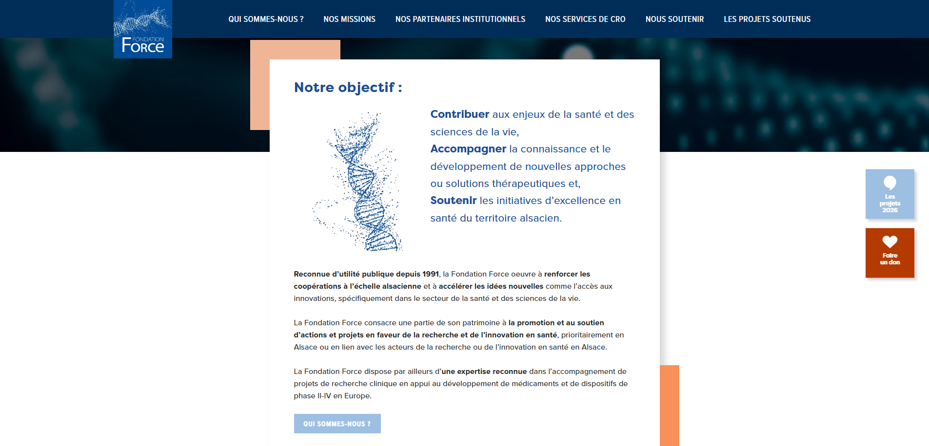 Page d'accueil du site de la Fondation Force